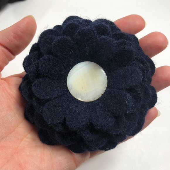 Navy Floral Cashmere Sweater Hat & Flower Pin - Picture 8 of 9